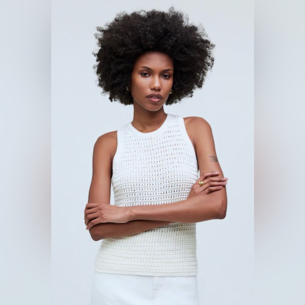 Madewell White Crochet Knit 100% Cotton Tank Top Size XS Like New